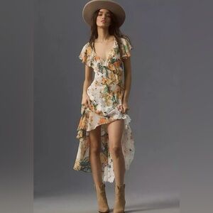 NWOT $258 By Anthropologie V-Neck Ruffle Lace Slip Dress Floral romantic size 2